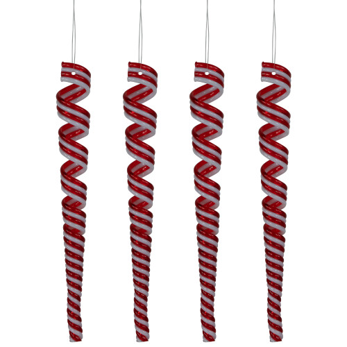 Pack of 4 Red and White Candy Curls Christmas Ornaments 7"
