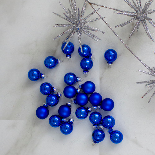 24ct Blue Glass 2-Finish Christmas Ball Ornaments 1" (25.25mm)