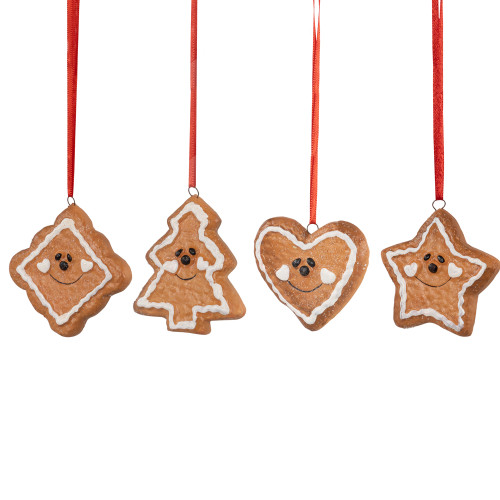 Set of 4 Gingerbread Heart, Star, Tree and Diamond Christmas Ornaments 2.5"