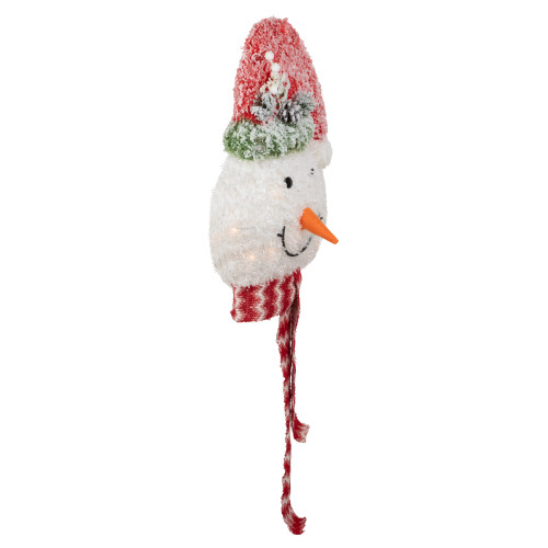 22" Lighted Snowman Wearing a Red Frosted Hat with Pine Christmas Tree Topper