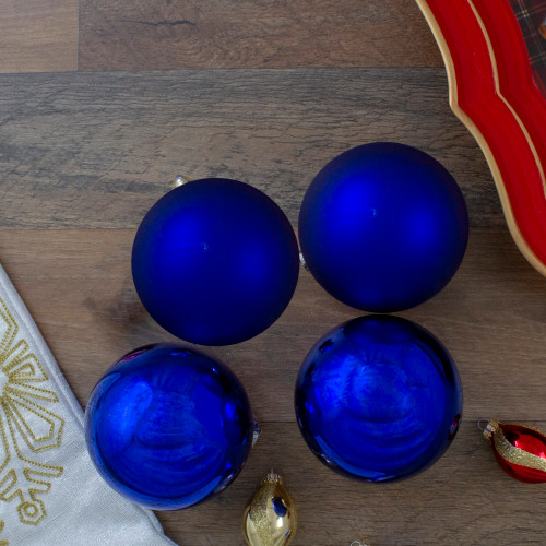 4ct Royal Blue 2-Finish Glass Christmas Ball Ornaments 4" (100mm)