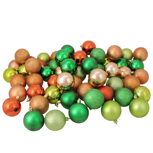 60ct Green, Orange, Almond Shatterproof 3-Finish Christmas Ball Ornaments 2.5" (60mm)