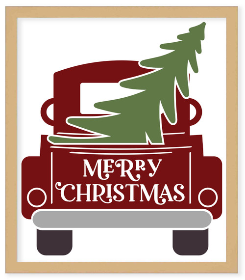 Red Christmas Truck 10.5" x 11.5" Framed Christmas Wall Decor Art Print Sign Poster in a Natural Wooden Frame with UV Acrylic and Hangers
