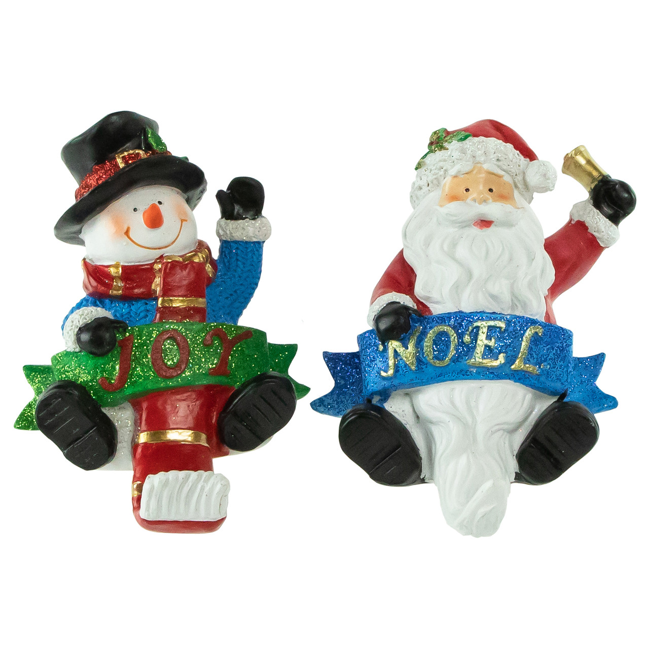 Santa "Noel" and Snowman "Joy" Glitter Christmas Stocking Holders - 5" - Set of 2