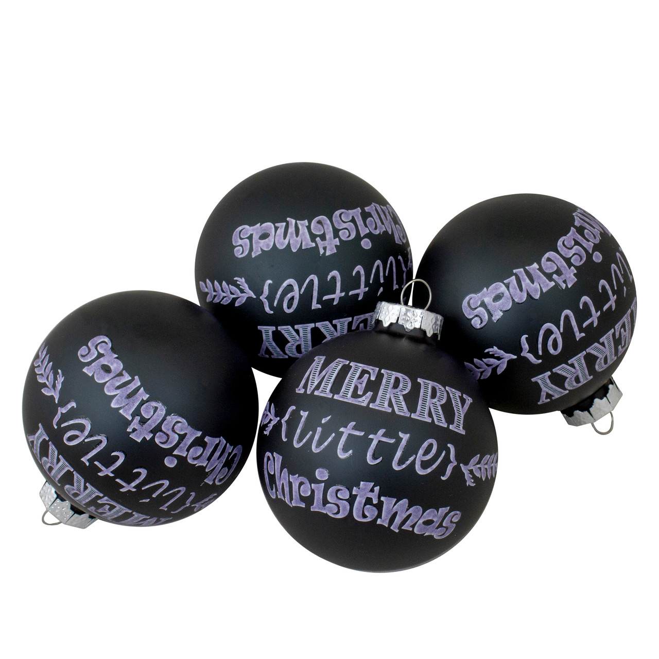 4ct Matte Black Merry Little Christmas Glass Ball Ornaments 2.5-Inch (65mm)