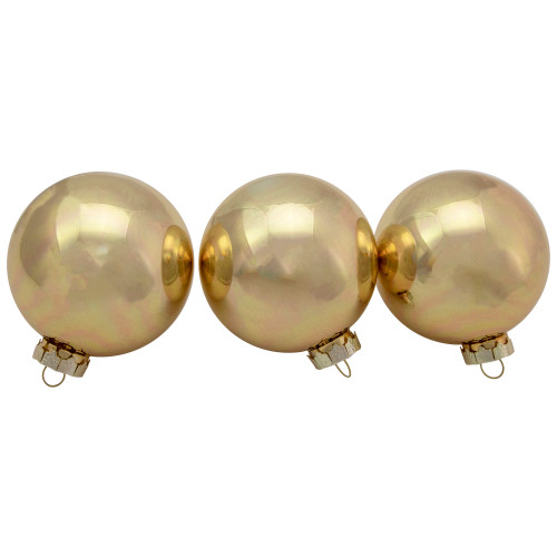 6ct Champagne Gold 2-Finish Glass Ball Christmas Ornament Set 3.25"