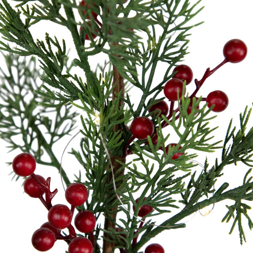 Pre-Lit Berries and Pine Artificial Potted Christmas Tree - 3' - Warm White LED Lights