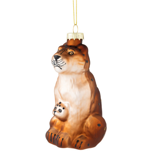 4" Glittered Jaguar and Cub Glass Christmas Ornament