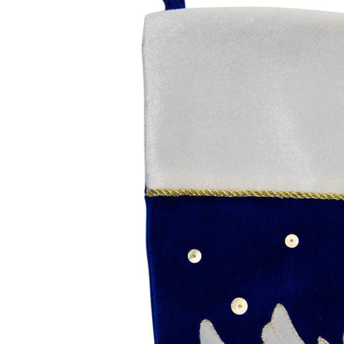 20.5" Royal Blue and White Velvet Dove with Olive Branch Christmas Stocking