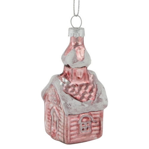 3.25" Snow Covered Pink Church Glass Christmas Ornament