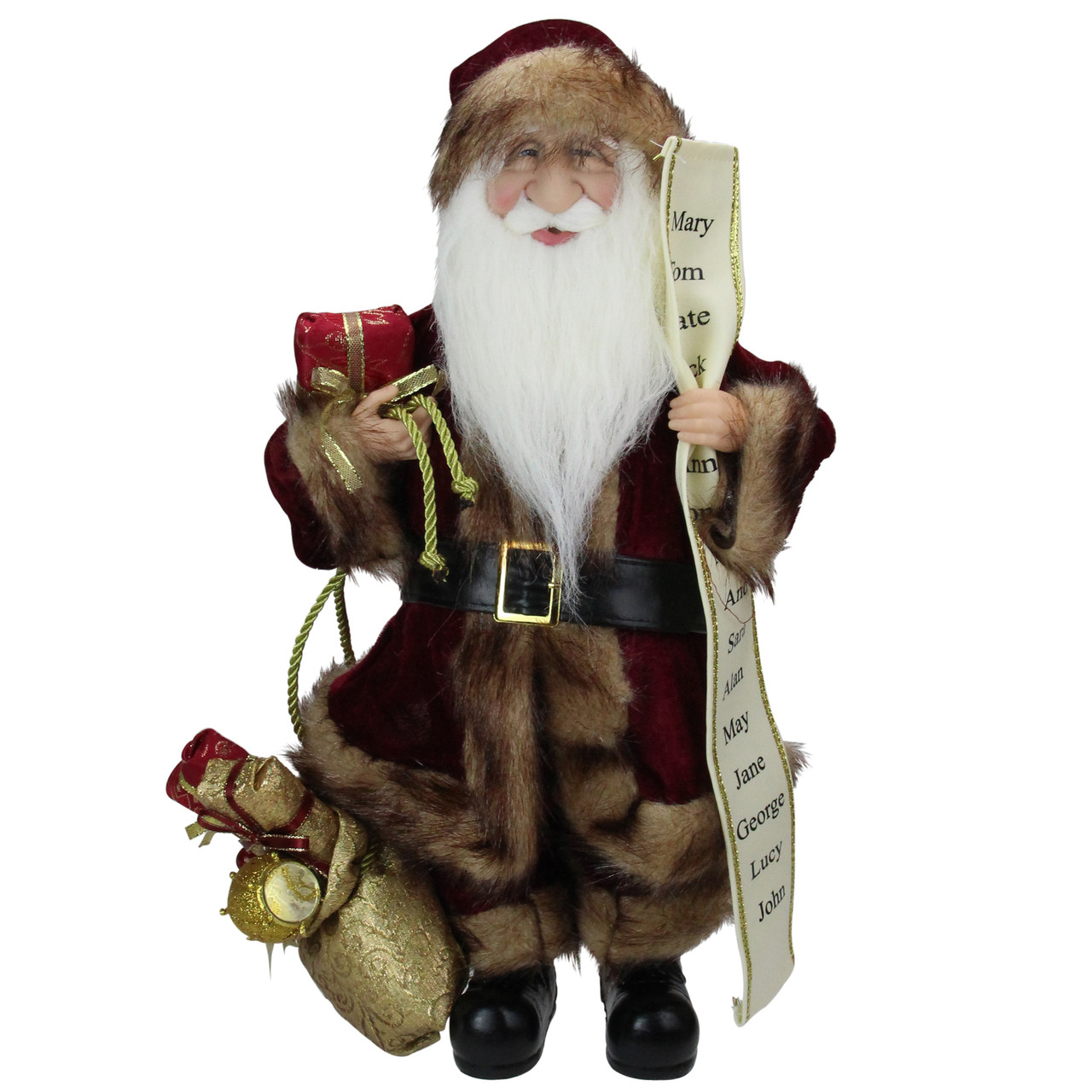 18" Burgundy and Brown Santa Claus with Naughty or Nice List Christmas Figure
