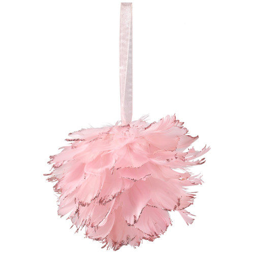 Glittered Feathers Christmas Ball Ornament - 6" - Pink