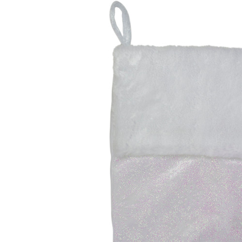 20.5" Iridescent Glitter Snowflake Print Christmas Stocking with Faux Fur Cuff