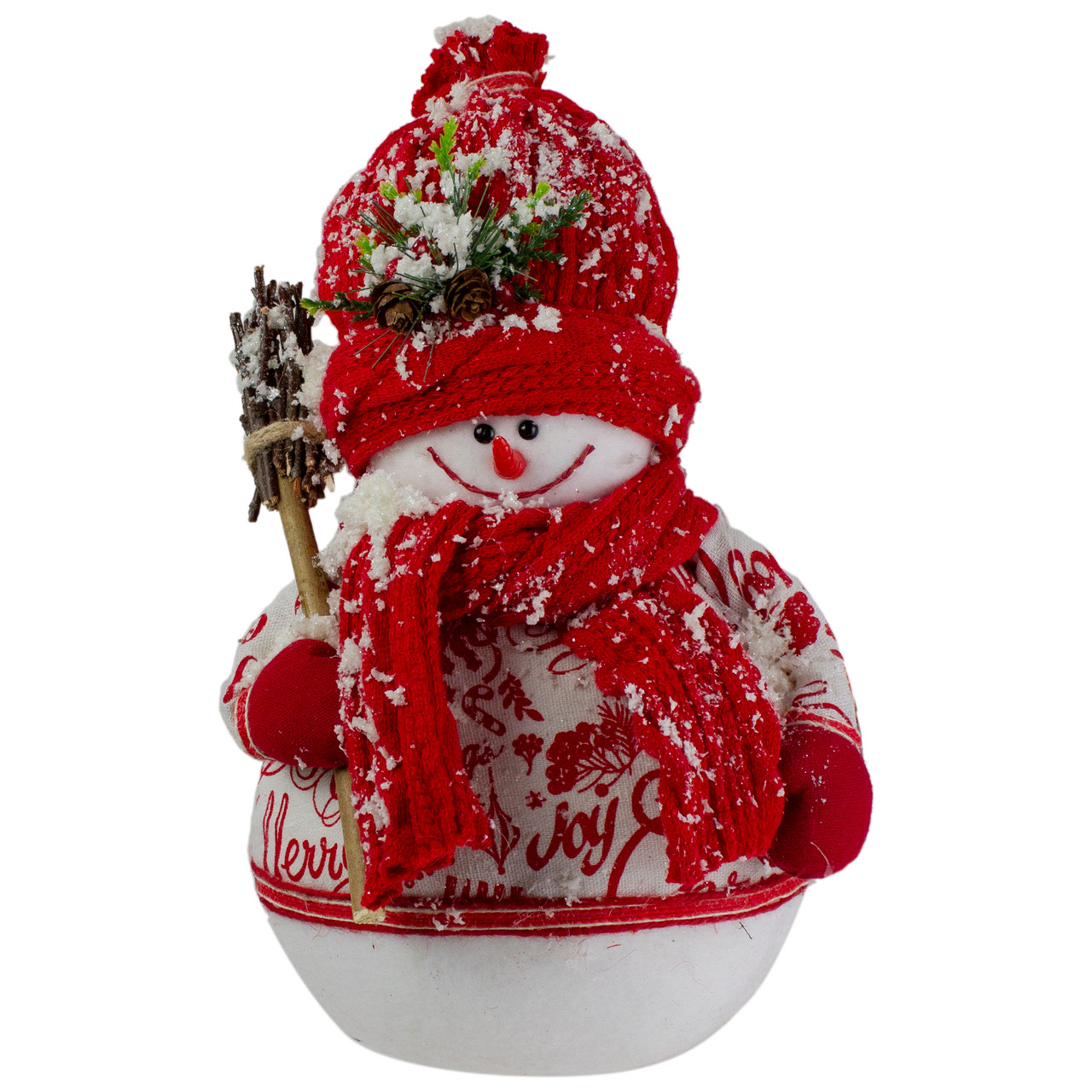 Standing Snowman Christmas Figure with Broom - 12.25" - Red and White