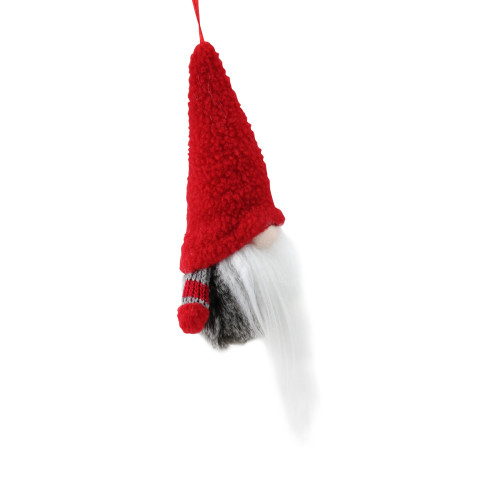6�� Tiny Gray and Red Striped Faux Fur Christmas Santa Gnome Ornament