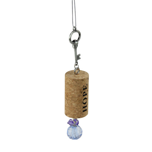 Tuscan Winery Skeleton Key "Hope" Inspirational Decorative Blue Faux Gem Accented Wine Cork Christmas Ornament 5.5"
