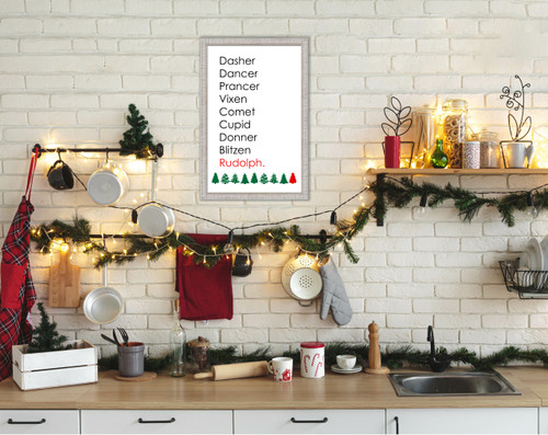 Reindeer Names 15.5" x 21.5" Framed Christmas Wall Decor Art Print Sign Poster in a White Wooden Frame with UV Acrylic and Hangers