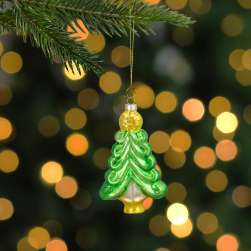 5.25" Green and Gold Glass Christmas Tree Hanging Ornament