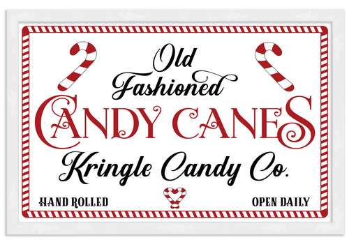 Old Fashioned Candy Canes Kringle Candy Co 13.5" x 19.5" Framed Christmas Wall Decor  Sign Poster in a Natural Wooden Frame with UV Acrylic