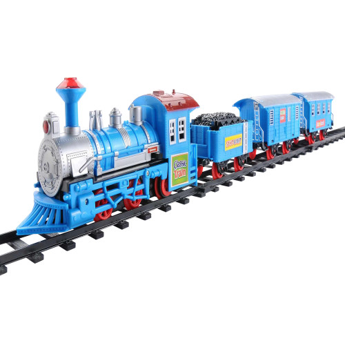14-Piece Blue Lighted and Animated Classic Cartoon Train Set with Sound