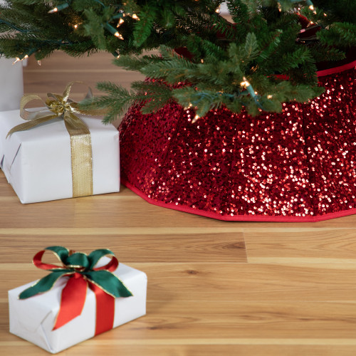 26" Red Sequins Hexagonal Christmas Tree Collar