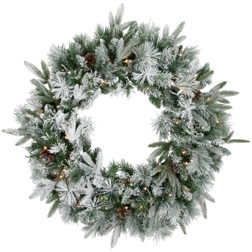 Real Touch?? Pre-Lit Flocked Rosemary Emerald Angel Pine Artificial Christmas Wreath - 30" - Clear LED Lights