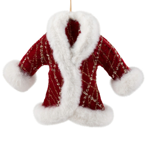Glittered Winter Coat with Plush Trim Christmas Ornament - 6.5" - Red
