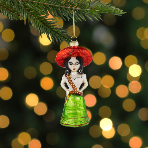 5.75" Red and Green Latina Lady Glass Christmas Ornament