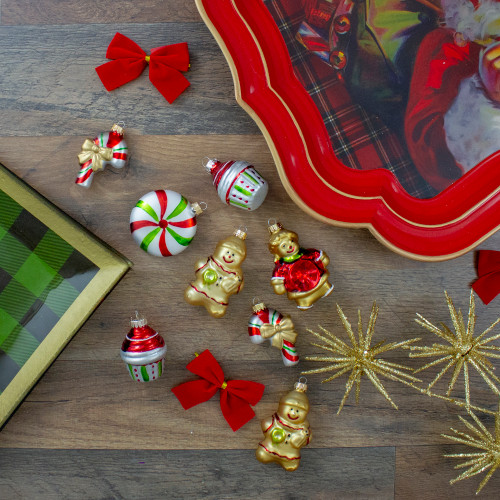 Pack of 8 Gold and Red Gingerbread Men with Sweet Treats Christmas Ornaments 3"