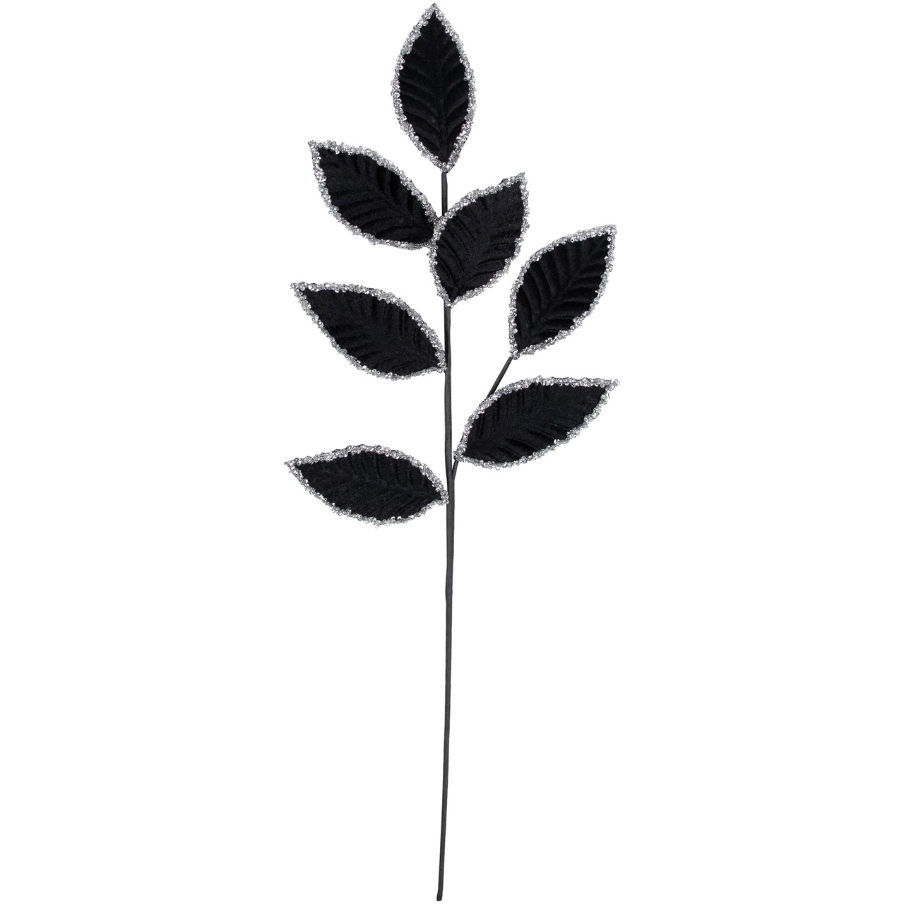 26" Black and Silver Sequin Leaves Christmas Spray