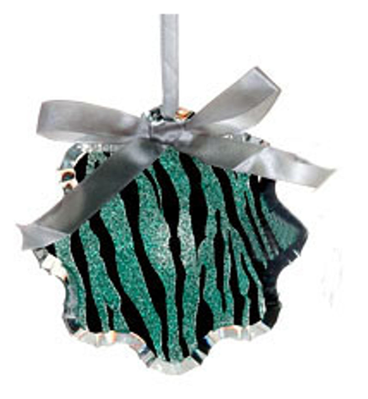 4.5" Teal Green and Black Glittered Zebra Print Snowflake Prism Christmas Ornament