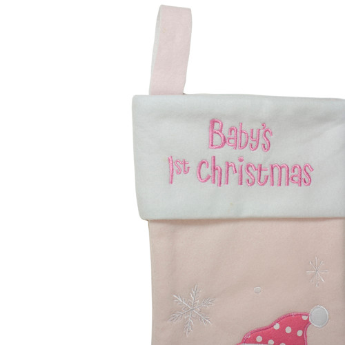 Baby's 1st Christmas Embroidered Teddy Bear Stocking - 19" - Pink and White