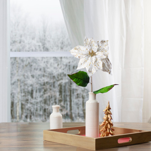 24"  White and Gold Artificial Christmas Poinsettia Flower