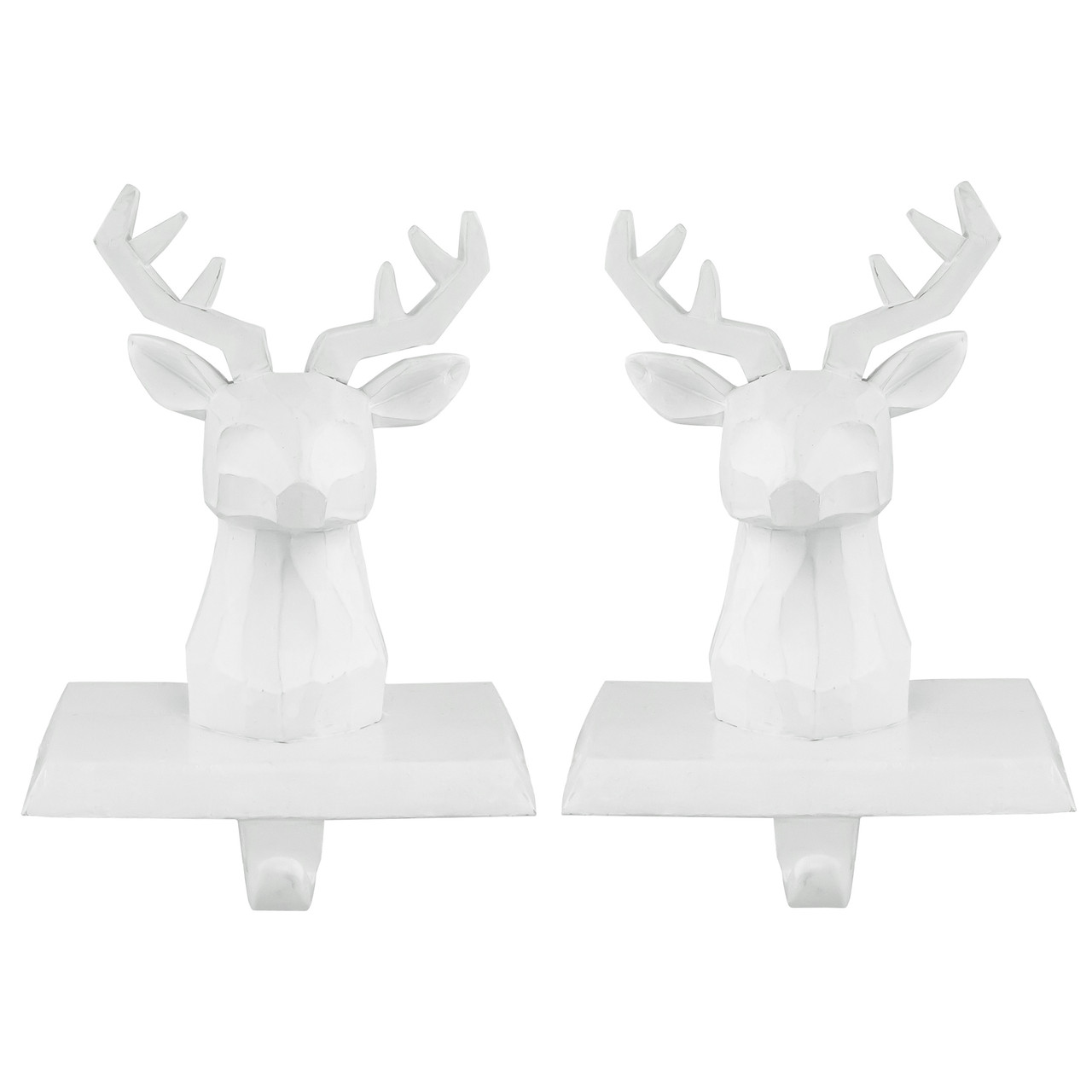 Set of 2 White Reindeer Head Christmas Stocking Holders 5.75"