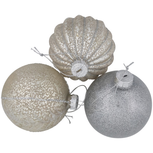 Glittered and Matte Finish Christmas Glass Ball Ornaments - 3" (80mm) - Silver - 9ct