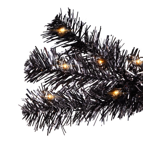 Pre-Lit Artificial Tinsel Halloween Tree - 3' - Black - Clear Lights