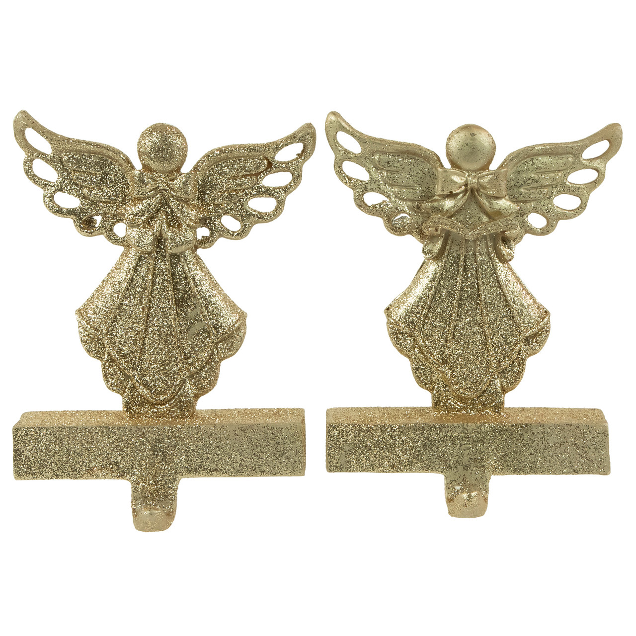 Angel Glittered Christmas Stocking Holders - 5.5" - Gold - Set of 2