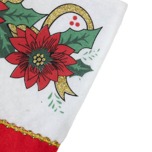 19" Red, White and Gold Glittered Poinsettia Christmas Stocking