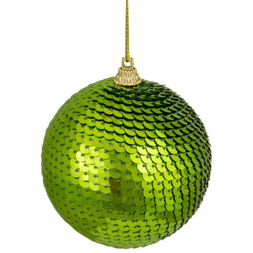 3" Kiwi Green Sequin Shatterproof Ball Christmas Ornament