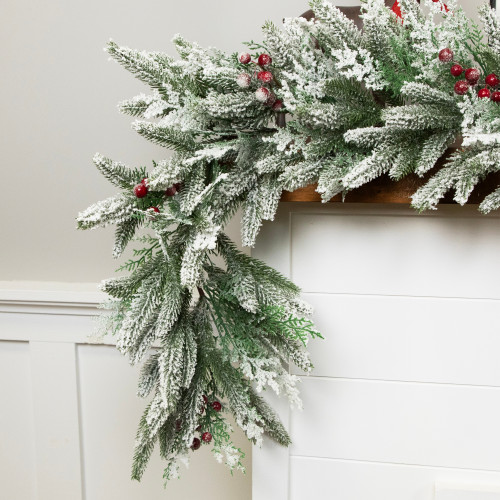Real Touch?? Flocked Wind River Fir with Berries Artificial Christmas Garland - 7' x 12"  - Unlit