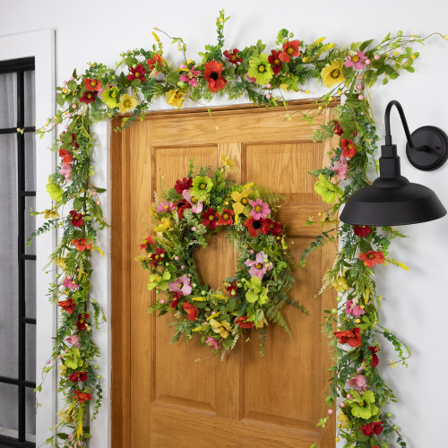 Poppy and Eucalyptus Spring Wreath - 26" - Red and Yellow