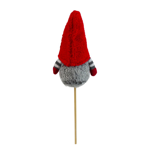 Santa Gnome with Hat Christmas Pick - 11.5" - Gray and Red