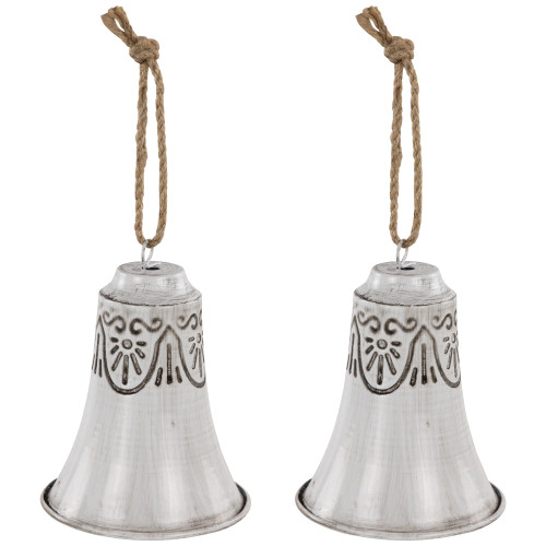 Embossed Bells Christmas Ornaments - 6" - White - Set of 2