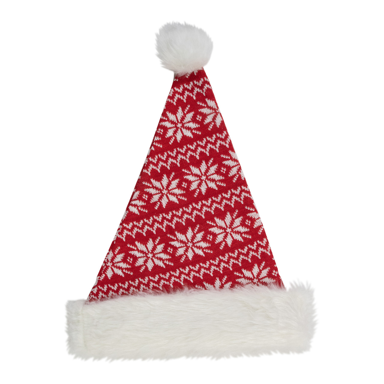 17" Red and White Nordic Snowflake and Striped Santa Hat With Pom Pom