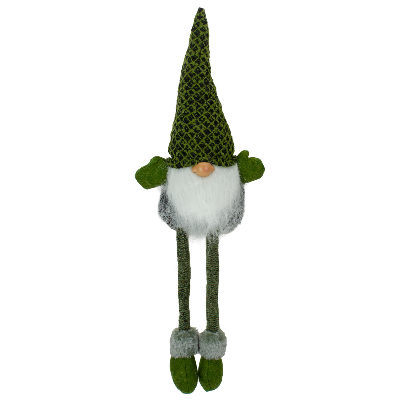 Dangling Legs Sitting Boy Gnome with Beard Christmas Figure - 21" - Green