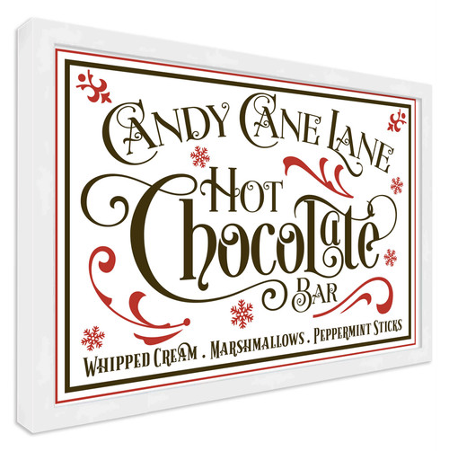 Candy Cane Lane Hot Chocolate Bar 13.5" x 19.5" Framed Christmas Wall Decor  Sign Poster in a Natural Wooden Frame with UV Acrylic and Hangers