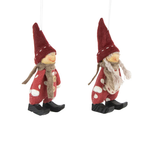 Set of 2 Red Polka Dot Boy and Girl Hanging Christmas Ornaments 5.5"