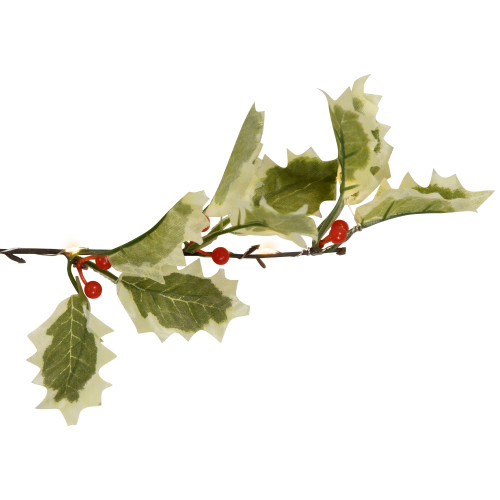 Pre-Lit Battery Operated Holly and Berry Christmas Garland - 7.5' x 5" - Warm White Lights