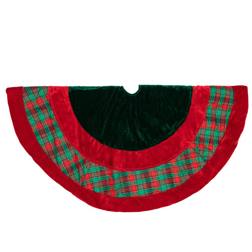 48" Red and Green Plaid Velveteen Christmas Tree Skirt