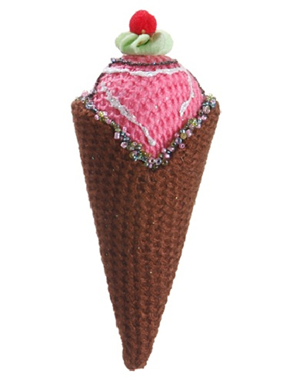 6" Brown and Pink Strawberry Ice Cream Cone Christmas Ornament